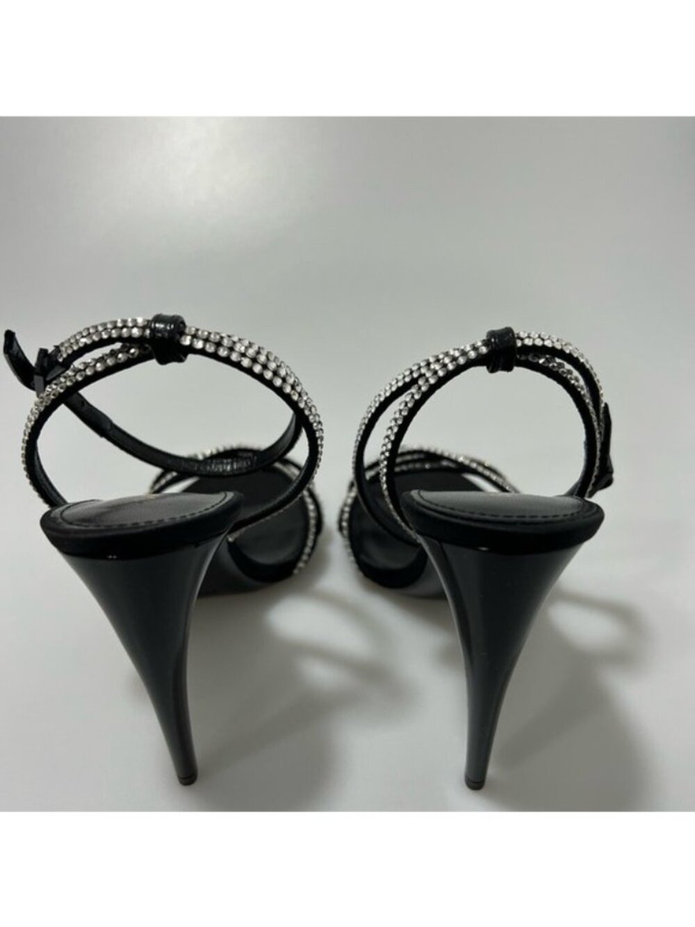 Saint Laurent Ava Sandals Crepe Satin with Rhinestones Black Silver EU 36/US 6 - Picture 4 of 9